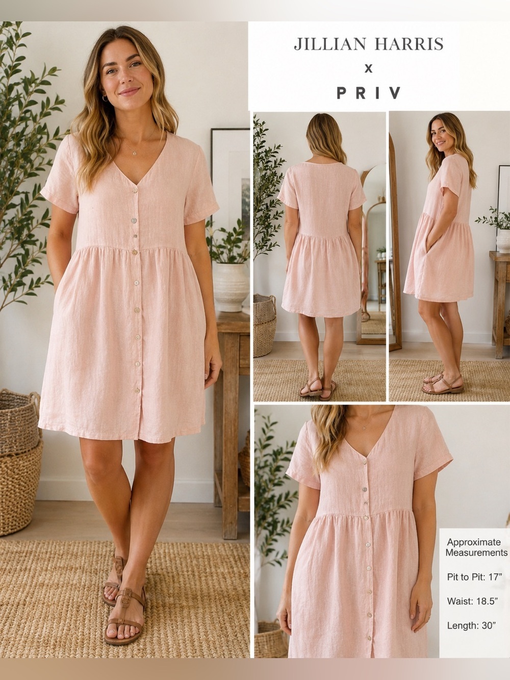 Jillian Harris x PRIV Hampton Pink 100% Linen Made in Italy Babydoll Dress S